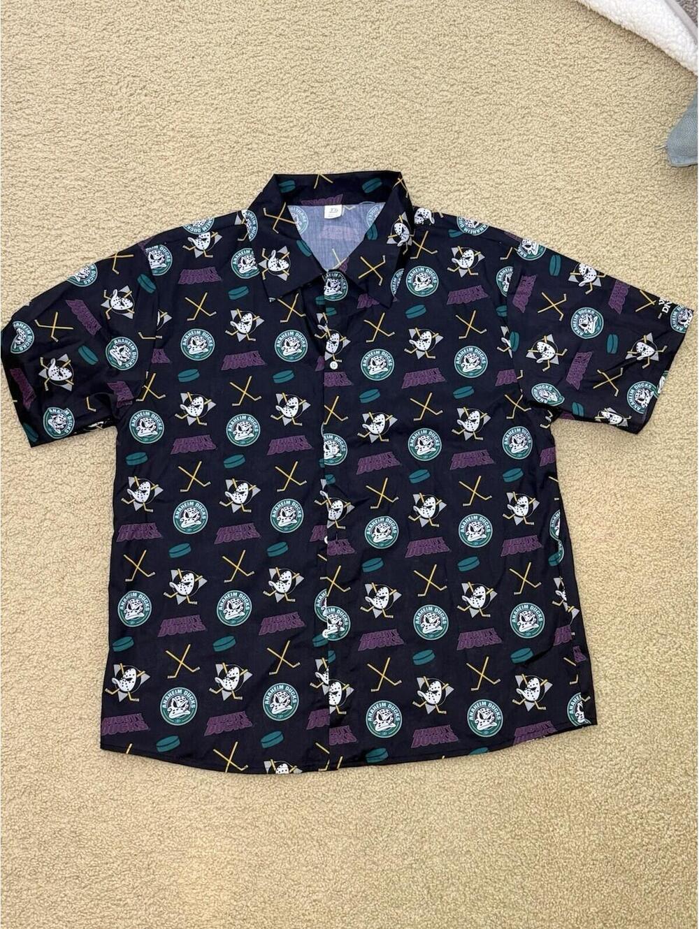 Anaheim Mighty Ducks Shirt Mens XL All Over Print Button Up Hawaiian Retro style